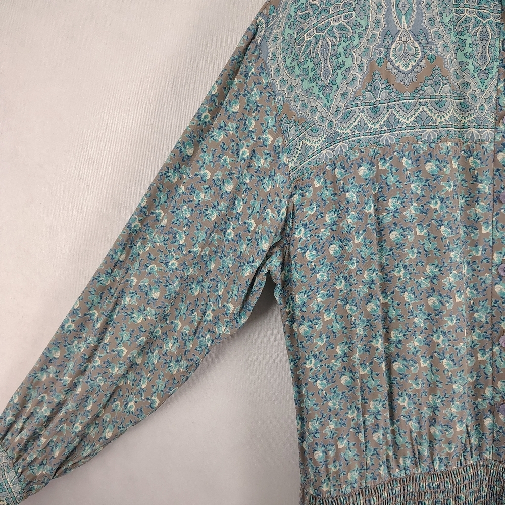 Vintage 80s California Girl Women's Blue Floral Long Maxi Dress Size 14 Coastal - Picture 4 of 8